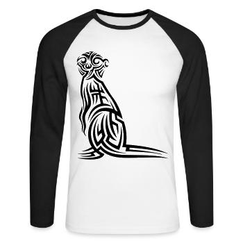 Erdmännchen Tribal Tattoo - Unisex Baseballshirt langarm - Weiß/Schwarz - Vorne - Nik (191cm)