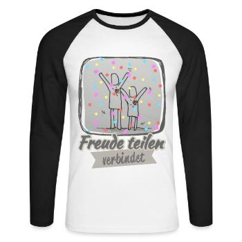 Freude teilen verbindet - Unisex Baseballshirt langarm - Weiß/Schwarz - Vorne - Nik (191cm)