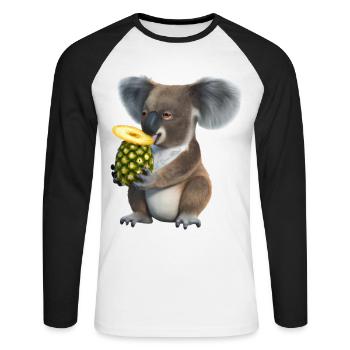 Koala et ananas - T-shirt baseball manches longues Homme - blanc/noir - Devant - Nik (191cm)