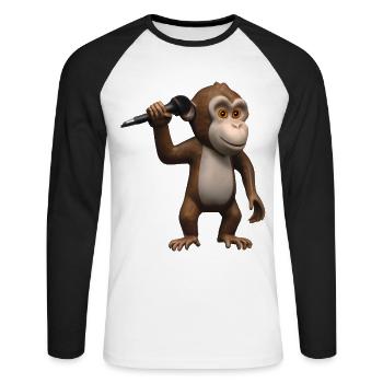 Singender Affe - Unisex Baseballshirt langarm - Weiß/Schwarz - Vorne - Nik (191cm)