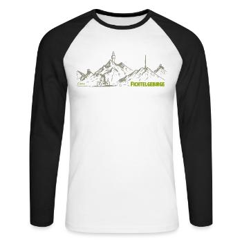 Dessin Fichtelgebirge avec Kösseine Schneeberg - T-shirt baseball manches longues Homme - blanc/noir - Devant - Nik (191cm)