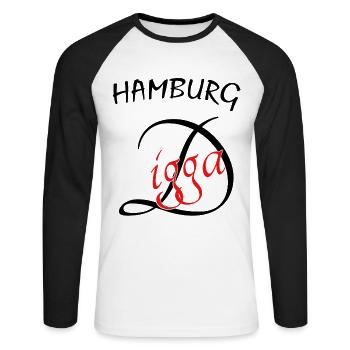Hamburg Digga - Unisex Baseballshirt langarm - Weiß/Schwarz - Vorne - Nik (191cm)