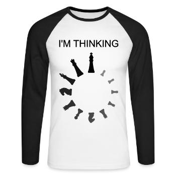 Ich denke nach, Schachfiguren - Unisex Baseballshirt langarm - Weiß/Schwarz - Vorne - Nik (191cm)