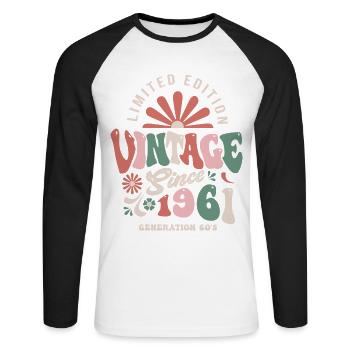 1961 Birthday 1961 vintage - Unisex Long Sleeve Baseball T-Shirt - white/black - Front - Nik (191cm)