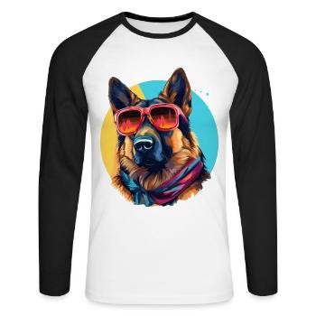 Urban Guardian: Sheepdog street vibes - T-shirt baseball manches longues Homme - blanc/noir - Devant - Nik (191cm)