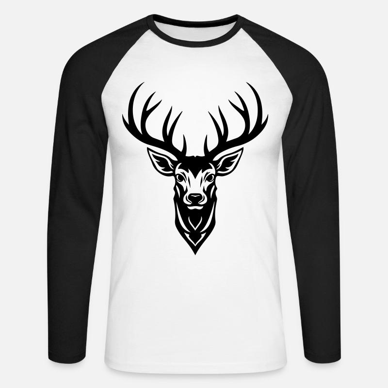 Hirsch Silhouette Kopf Geweih - Unisex Baseballshirt langarm - Weiß/Schwarz
