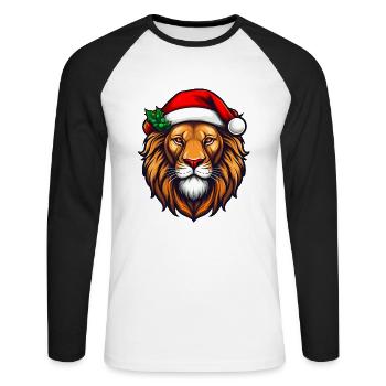 Lion de Noël avec chapeau de Père Noël - T-shirt baseball manches longues Homme - blanc/noir - Devant - Nik (191cm)
