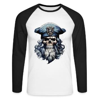 Sailor Skull Skull Captain Ahoy Ship - Unisex Long Sleeve Baseball T-Shirt - white/black - Front - Nik (191cm)