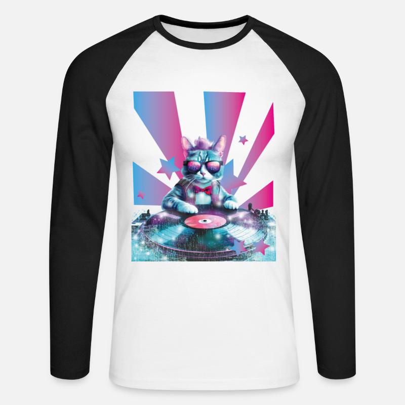 DJ Mix, Ai Katze - Unisex Baseballshirt langarm - Weiß/Schwarz