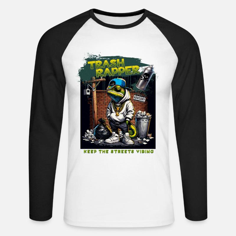 TRASH RAPPER Eidechse - Unisex Baseballshirt langarm - Weiß/Schwarz