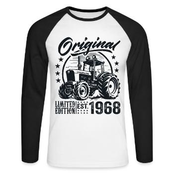 Original 1968 Anniversaire 1968 Fermier Tracteur - T-shirt baseball manches longues Homme - blanc/noir - Devant - Nik (191cm)