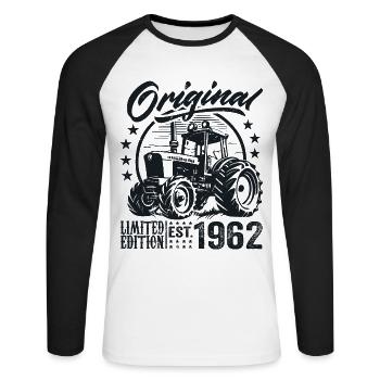 Original 1962 Anniversaire 1962 Fermier Tracteur - T-shirt baseball manches longues Homme - blanc/noir - Devant - Nik (191cm)