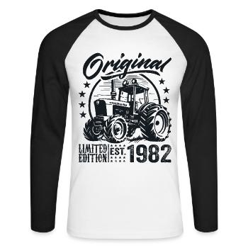 Original 1982 Birthday 1982 Farmer Tractor - Unisex Long Sleeve Baseball T-Shirt - white/black - Front - Nik (191cm)