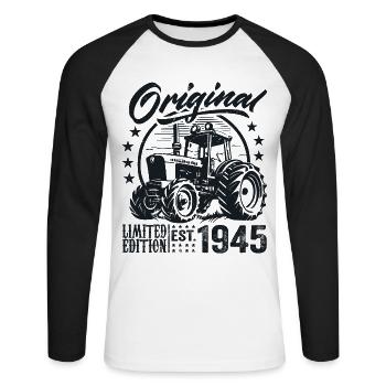 Original 1945 Jubiläum 1945 Farmer Traktor - Unisex Baseballshirt langarm - Weiß/Schwarz - Vorne - Nik (191cm)