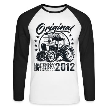 Original 2012 Anniversaire 2012 Fermier Tracteur - T-shirt baseball manches longues Homme - blanc/noir - Devant - Nik (191cm)