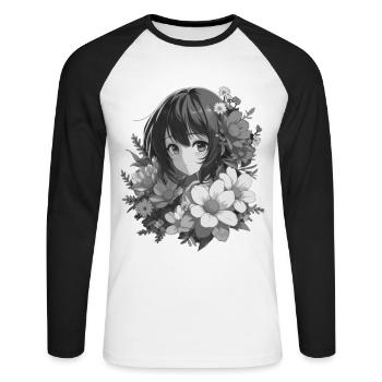 Fille aux fleurs 🌸 - 2 - T-shirt baseball manches longues Homme - blanc/noir - Devant - Nik (191cm)