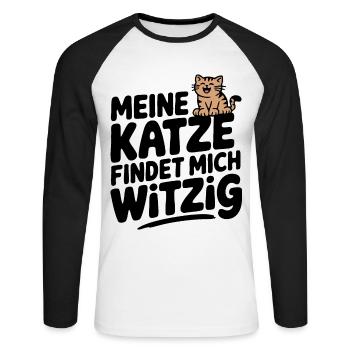 Meine Katze findet mich witzig, Katze Haustier - Unisex Baseballshirt langarm - Weiß/Schwarz - Vorne - Nik (191cm)