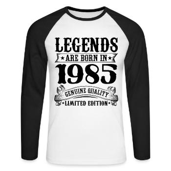 Des légendes sont nées en 1985 Anniversaire 40 ans - T-shirt baseball manches longues Homme - blanc/noir - Devant - Nik (191cm)