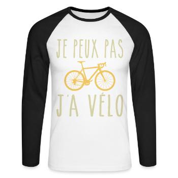 Je Peux Pas J'ai Vélo - T-shirt baseball manches longues Homme - blanc/noir - Devant - Nik (191cm)
