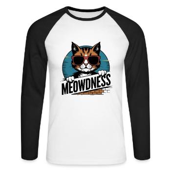 Meowdness Cat Sunglasses - Unisex Long Sleeve Baseball T-Shirt - white/black - Front - Nik (191cm)