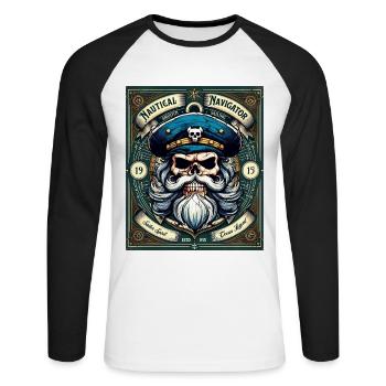 Sailor Skull Skull Captain Ahoy Ship - Unisex Long Sleeve Baseball T-Shirt - white/black - Front - Nik (191cm)