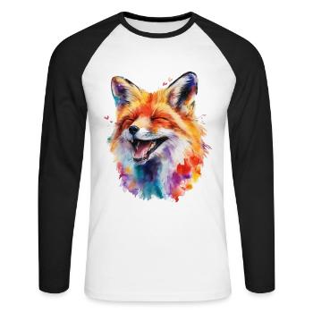 Bunter Fuchs in Aquarell - Unisex Baseballshirt langarm - Weiß/Schwarz - Vorne - Nik (191cm)