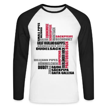 Sackpfeifen Textwolke - Unisex Baseballshirt langarm - Weiß/Schwarz - Vorne - Nik (191cm)