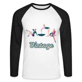 Retro Pin Up Girls vintage sexy frau nostalgie - Unisex Baseballshirt langarm - Weiß/Schwarz - Vorne - Nik (191cm)