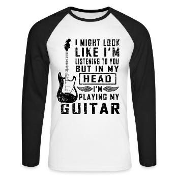 E-Gitarre Rock Heavy Metal Musikinstrument Pop - Unisex Baseballshirt langarm - Weiß/Schwarz - Vorne - Nik (191cm)