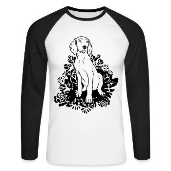 Fleur de chiot braque de Weimar - www.dog-power.nl © - T-shirt baseball manches longues Homme - blanc/noir - Devant - Nik (191cm)