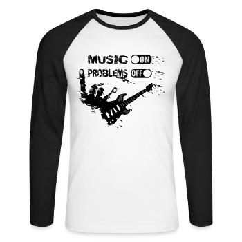 Gitarren Shirt Bass-Gitarristen Instrument Musiker - Unisex Baseballshirt langarm - Weiß/Schwarz - Vorne - Nik (191cm)