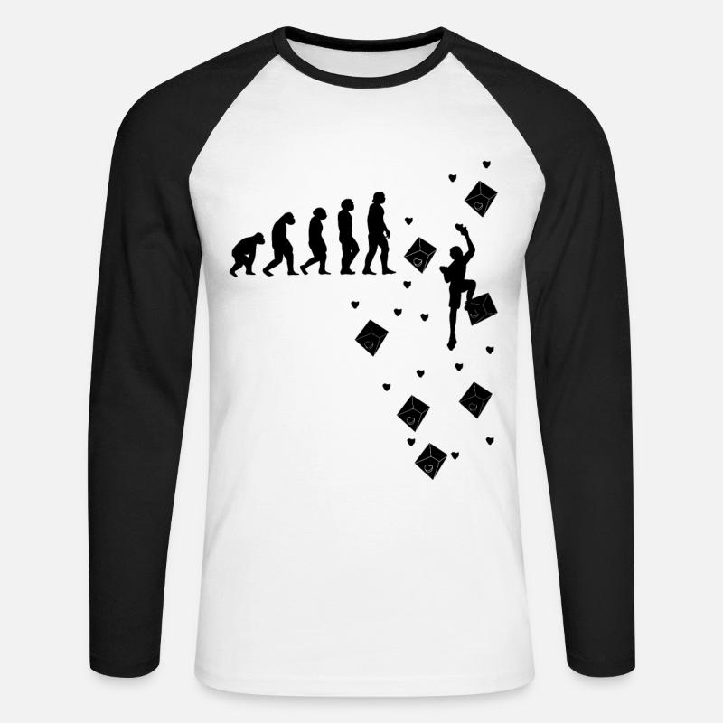 Klettern Bouldern Bergsteigen Evolution Kletterer - Unisex Baseballshirt langarm - Weiß/Schwarz