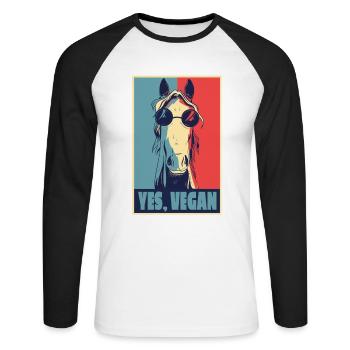 Pferd Reiten Pferde Vegan Pferd Reiter Veganer - Unisex Baseballshirt langarm - Weiß/Schwarz - Vorne - Nik (191cm)