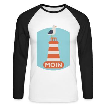 Nordsee, Deutsch ,Dialekt, Hamburg, Meer, Moin - Unisex Baseballshirt langarm - Weiß/Schwarz - Vorne - Nik (191cm)