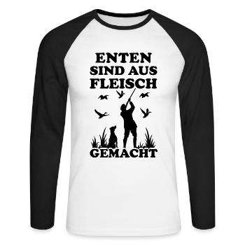 Jäger Vogeljäger Wild-Gänse Enten-Jagd Entenjäger - Unisex Baseballshirt langarm - Weiß/Schwarz - Vorne - Nik (191cm)