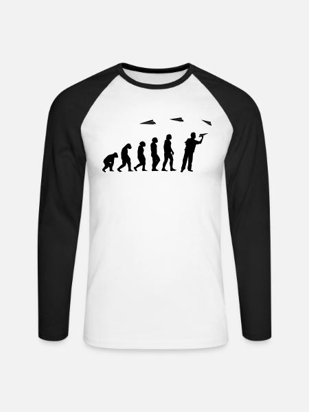 Papier-Flugzeug Piloten Mathe-Lehrer Evolution - Unisex Baseballshirt langarm - Weiß/Schwarz