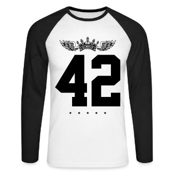 42 Number crown - Unisex Long Sleeve Baseball T-Shirt - white/black - Front - Nik (191cm)
