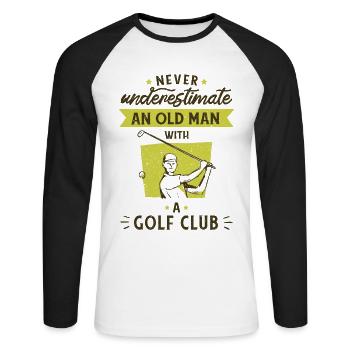 Jeu de golf Golfeur Balle de golf dictons amusants - T-shirt baseball manches longues Homme - blanc/noir - Devant - Nik (191cm)