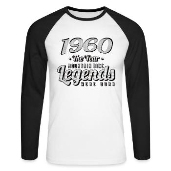 VTT-Mountainbiker 1960 Naissance Anniversaire VTT - T-shirt baseball manches longues Homme - blanc/noir - Devant - Nik (191cm)
