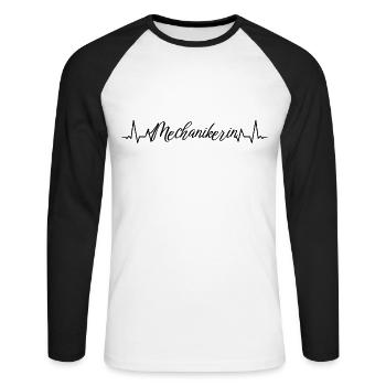 KFZ-Auto Herzschlag Mechanikerin - Unisex Baseballshirt langarm - Weiß/Schwarz - Vorne - Nik (191cm)