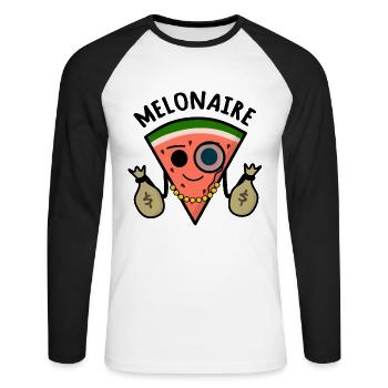 Melonaire : Jeu de mots millionnaire melon - T-shirt baseball manches longues Homme - blanc/noir - Devant - Nik (191cm)