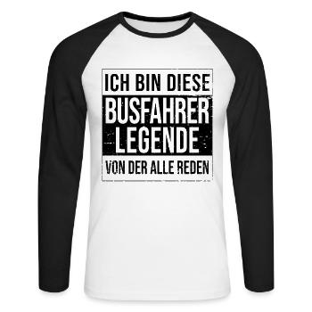 Bus-Fahrer Geburtstag geboren Legende Busfahrer - Unisex Baseballshirt langarm - Weiß/Schwarz - Vorne - Nik (191cm)