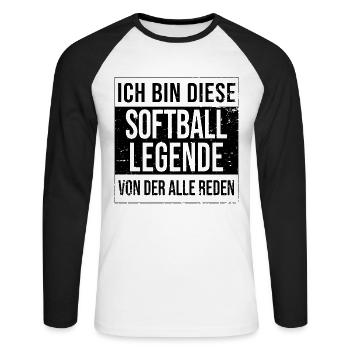 Softball-Spiel Baseball-Spieler geborene Legende - Unisex Baseballshirt langarm - Weiß/Schwarz - Vorne - Nik (191cm)