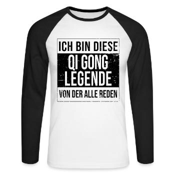 Qigong -gong Meditation geborene Legende - Unisex Baseballshirt langarm - Weiß/Schwarz - Vorne - Nik (191cm)