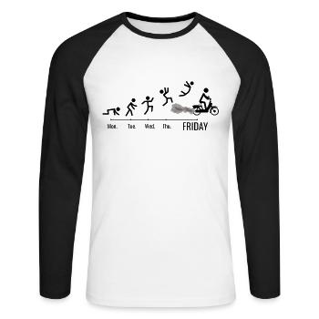 Cyclomoteur Cyclomoteur Scooter Cyclomoteur Cyclomoteur Conducteur Cyclomoteur Week-end - T-shirt baseball manches longues Homme - blanc/noir - Devant - Nik (191cm)
