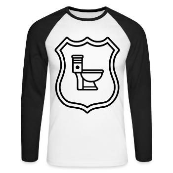 Wc Toilette Wappen - Unisex Baseballshirt langarm - Weiß/Schwarz - Vorne - Nik (191cm)