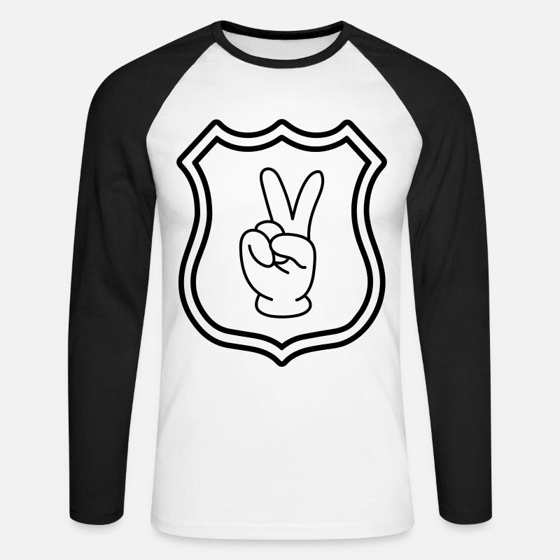 Peace Hand Comic Wappen - Unisex Baseballshirt langarm - Weiß/Schwarz