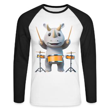 Rhinocéros jouant du tambour - T-shirt baseball manches longues Homme - blanc/noir - Devant - Nik (191cm)