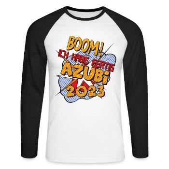 Éducation 2023 Graduation réussie style bande dessinée - T-shirt baseball manches longues Homme - blanc/noir - Devant - Nik (191cm)