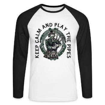 Bagpiper Scottish bagpipe-playing - Unisex Long Sleeve Baseball T-Shirt - white/black - Front - Nik (191cm)